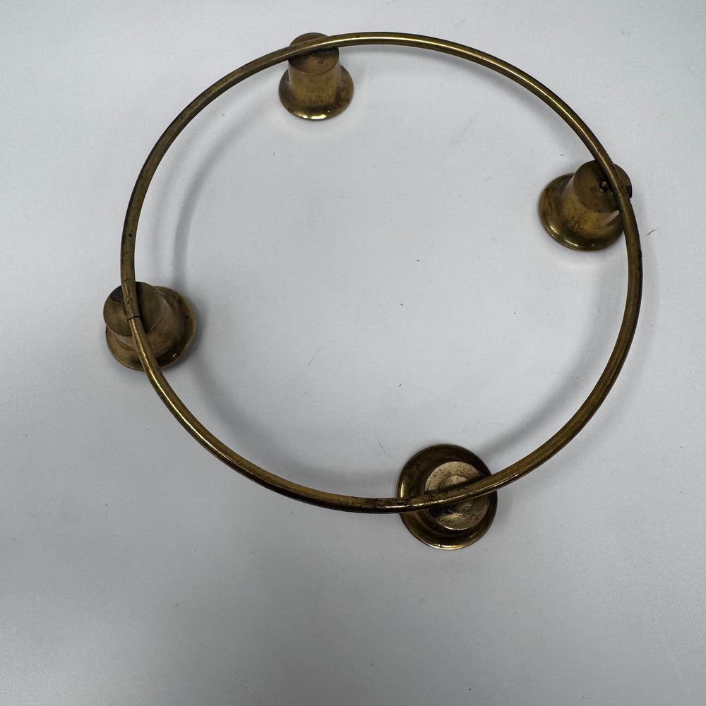 Vintage Solid Brass Ring Candle Holder 4 Slot Advent Centerpiece Mid Century 8in - Picture 10 of 10